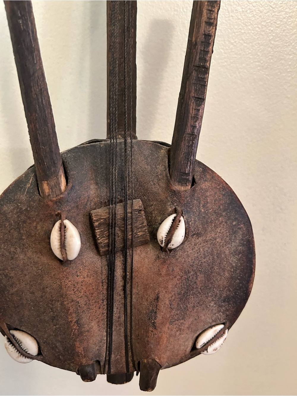 Handmade Rustic African-Style String Instrument with Cowrie Shells - Picture 2 of 6
